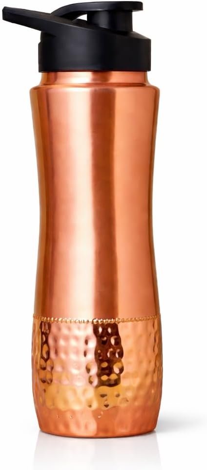 Copper Water Bottle with Sipper Lid – 30.4 Oz (900 mL) 100% Pure Solid Copper Bottle for Drinking Water – Unlined Ayurvedic Tamra Jal Bottle for Daily Hydration, Immunity & Wellness