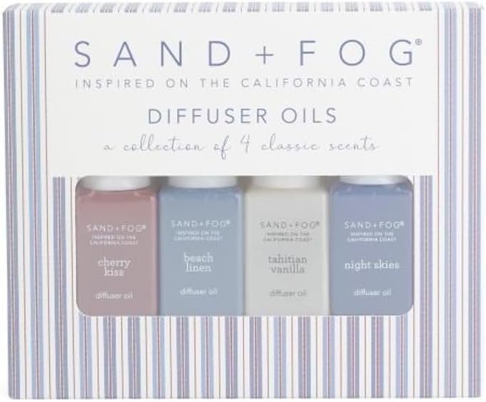 Sand + Fog Diffuser Oils Gift Set, 4 Pack, 0.33 fl oz Each (Cherry, Linen, Vanilla, Night Skies)
