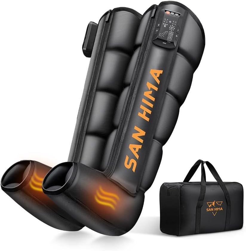 SAN HIMA Cordless Air Compression Leg Massager with Heat – Sequential Full Leg Compression Boots for Circulation & Pain Relief | 6 Modes 8 Intensity Recovery Boots for Athletes – Feet, Calves & Thighs