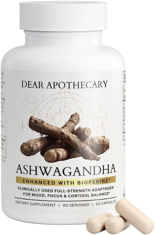 Organic Ashwagandha with BioPerine® | 600mg Root Extract | Black Pepper for Absorption | 60 Vegetarian Capsules | Non-GMO, Gluten Free