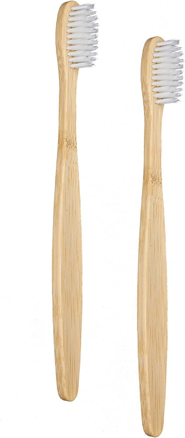 SEVENHEAD 2 PCS Bamboo Toothbrushes for Adults – Soft Bristles, Natural Biodegradable, BPA Free, Eco-Friendly, White