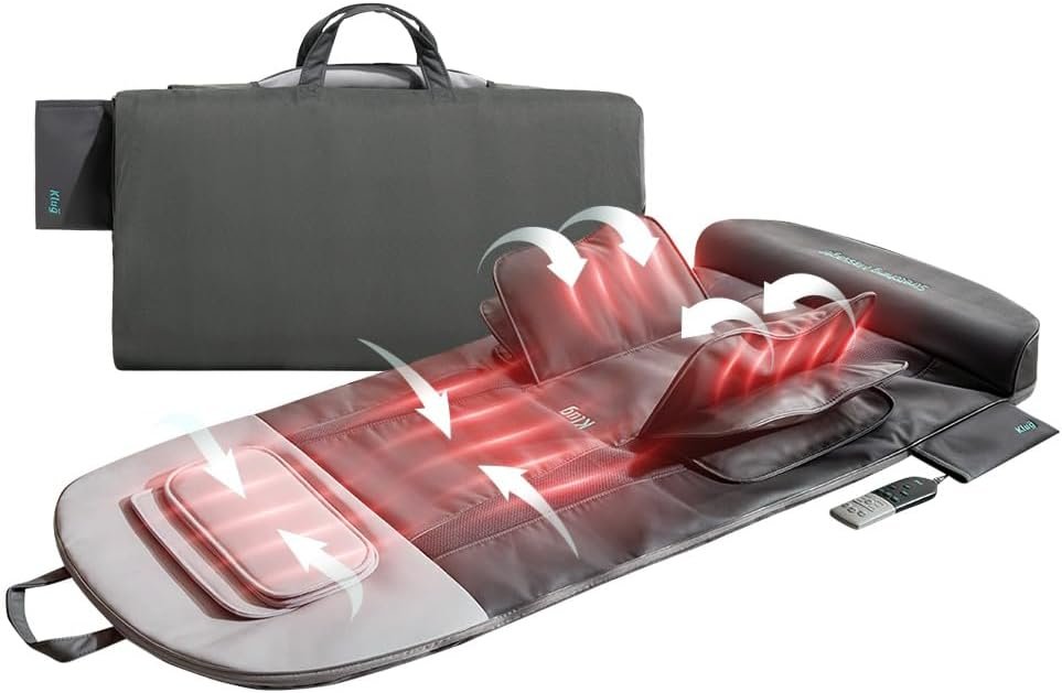 Klug Stretching Massager Ultra, Effortless auto-Stretching Mat, Ease Back & Neck Pain with 3 Intensity Levels 7 Exceptional Programs, 2 Levels of Heat Function, Foldable & Portable Design, Gray