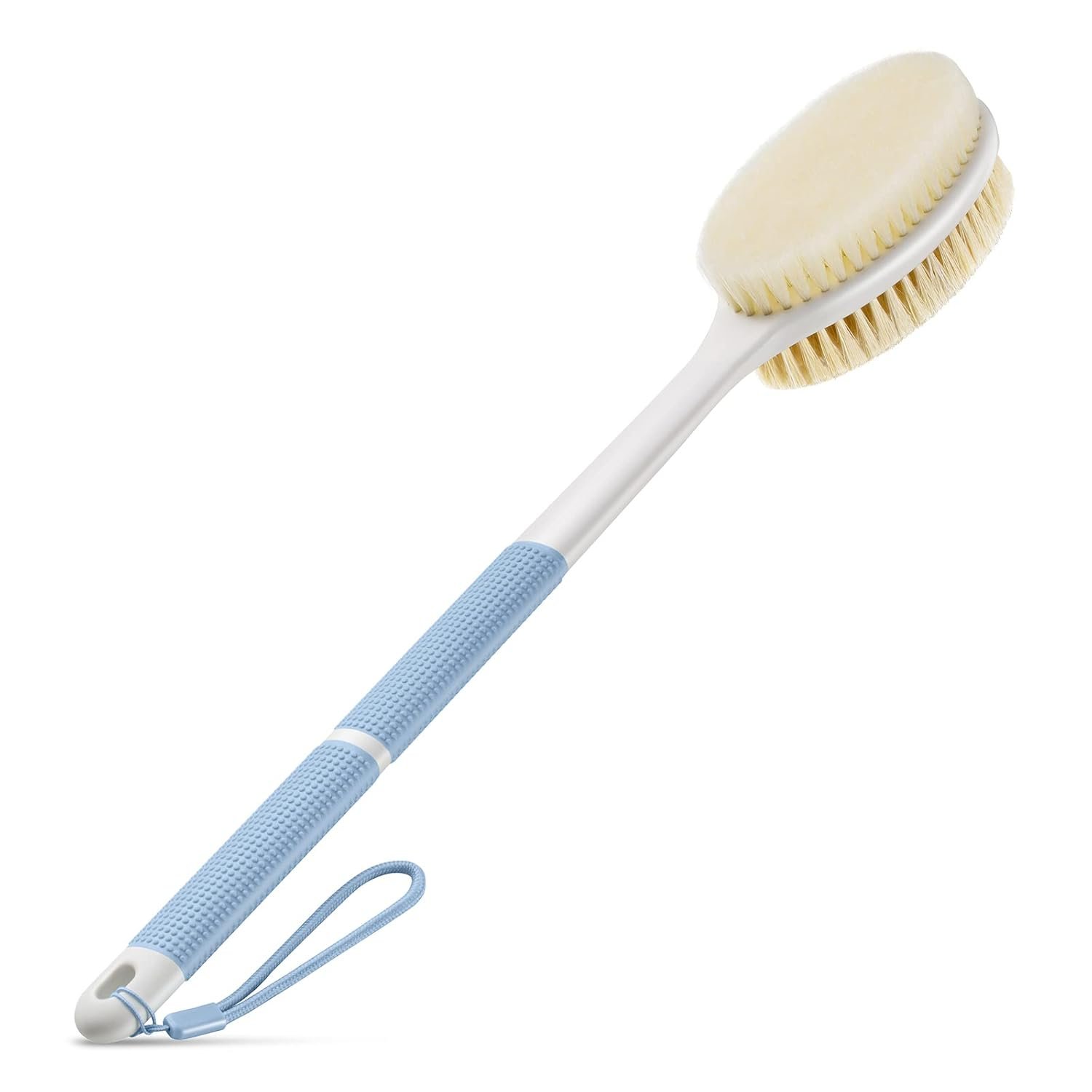 Backski Back Scrubber Anti Slip for Shower, Shower Brush Long Handle with Stiff and Soft Bristles, Body Exfoliator for Bath or Dry Brush(Blue)