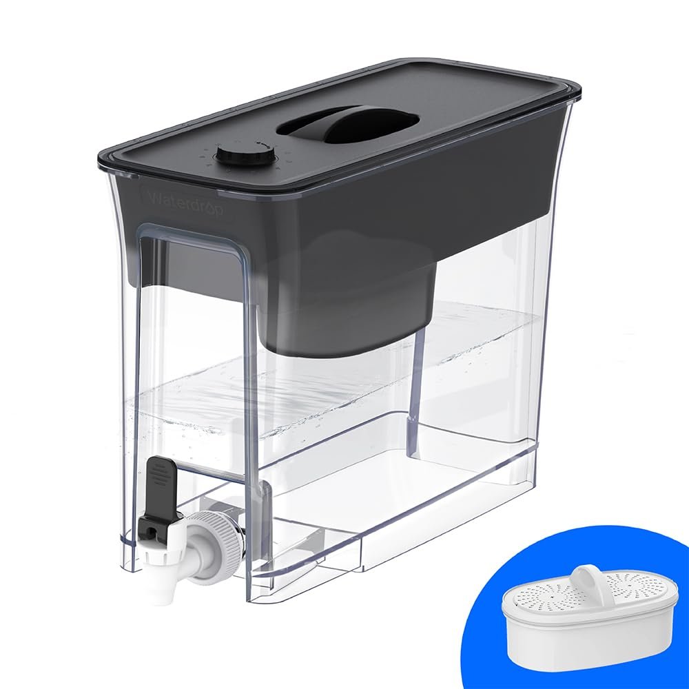 Waterdrop WFD-40L-L Water Filter Dispenser, 35-Cup Large Capacity, 200-Gallon Long-Life, Faster Filtration, Reduces Chlorine, PFOA/PFOS and More, BPA Free, Black