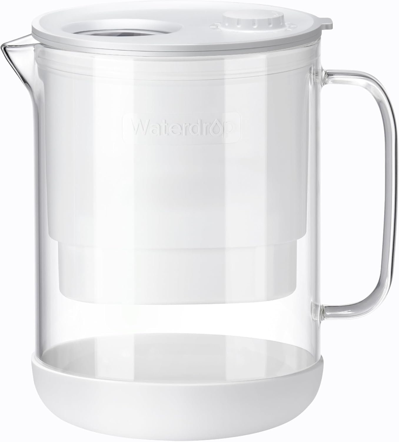 Waterdrop PT-72W Glass Water Filter Pitcher, 7-Cup, Eco-Friendly, NSF/ANSI 53, 42 & 372 Certified Filter, Reduces PFOA/PFOS, Chlorine, Cadmium, Copper & Mercury, BPA-Free, Easy to Clean, White