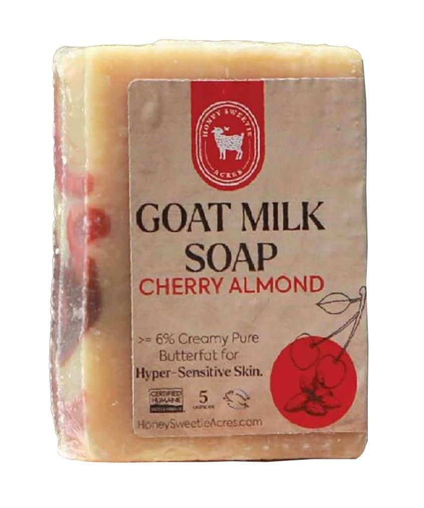 Honey Sweetie Acres Cherry Almond Goat Milk Soap – Handmade 5 oz Bar, Made with Natural Ingredients, Moisturizing & Gentle, Made in the USA