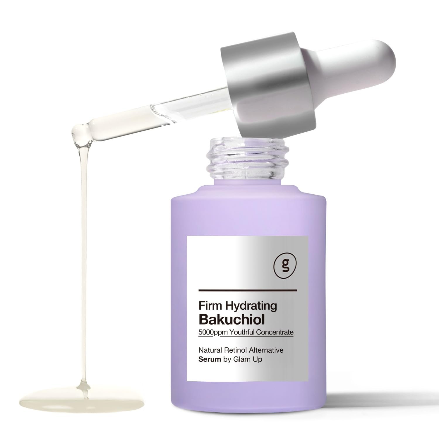 Glam Up Bakuchiol Serum & Hyaluronic Acid – Anti-Aging Retinol Alternative Serum, Blur Fine Lines, Anti-Wrinkles, Pore shrink and Soothing Pimples, Hydrate Facial Skin, Cruelty-Free (1.01 Fl Oz)