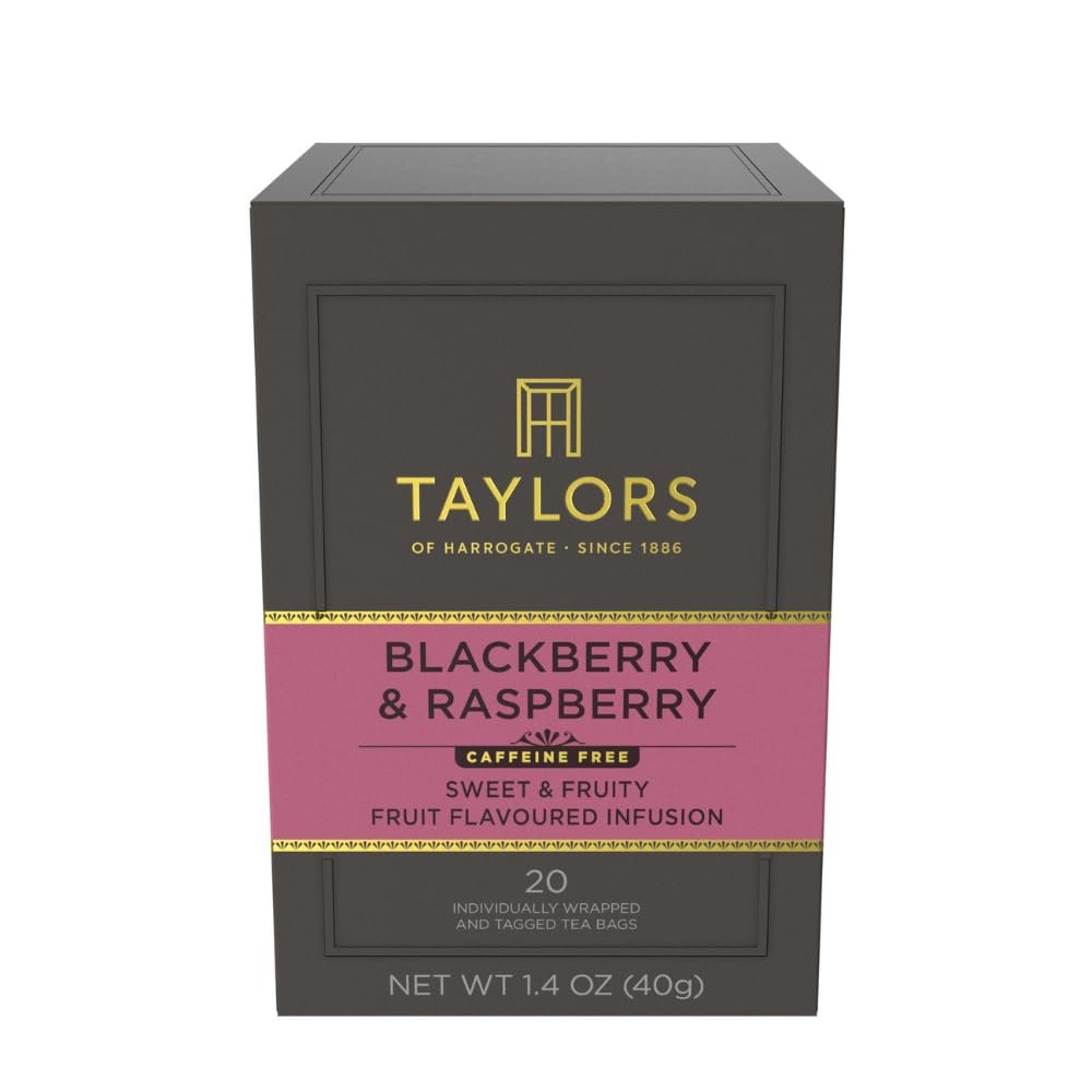 Taylors of Harrogate Blackberry & Raspberry, Herbal Tea, Individually Wrapped Bags, 20 Count (Pack of 1), Sweet, Tart & Tangy, Caffeine-Free, Enjoy Hot or Iced, 20 Teabags