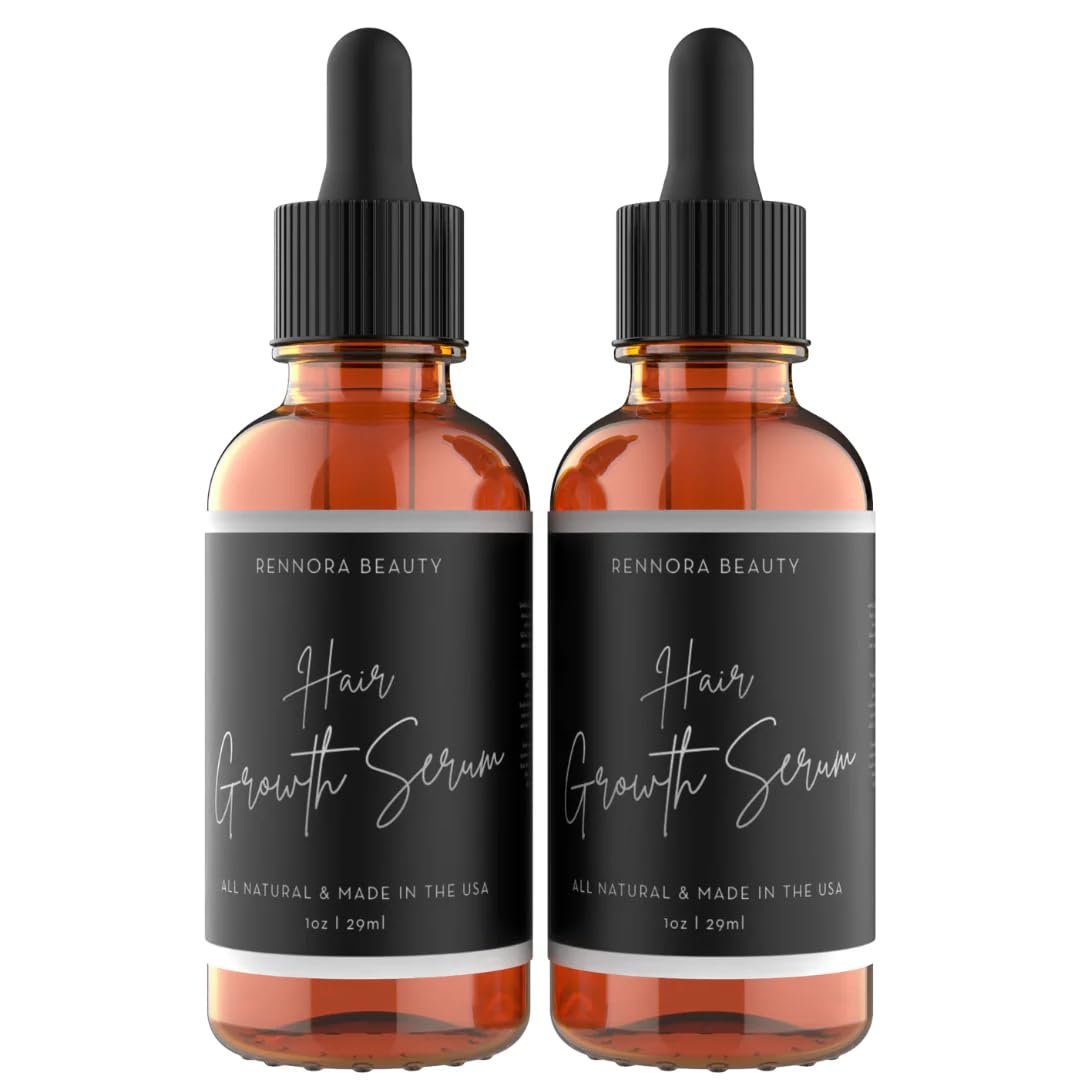 Rennora Hair Growth Serum with Organic Herbs and Natural Vitamins, Peppermint Oil, Stinging Nettle, and Rosemary Oil, No Chemicals, Formulated for Hair Regrowth (2 Pack – 60 Day Supply)