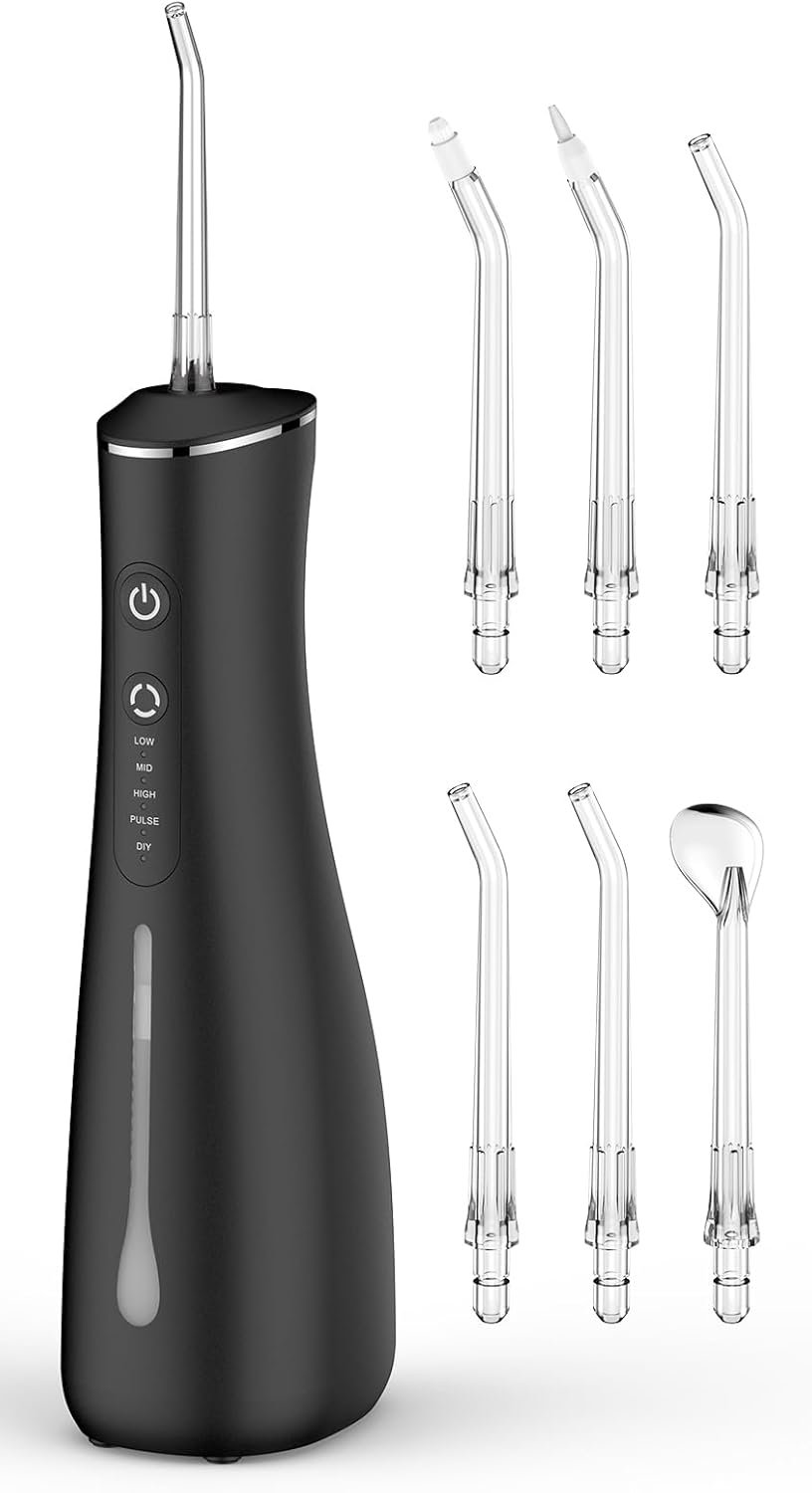 Water Flosser for Teeth Cordless Rechargeable Electric Tooth Flosser 4 Modes 300ML Water Tank IPX7 Waterproof for Travel Home (Black)