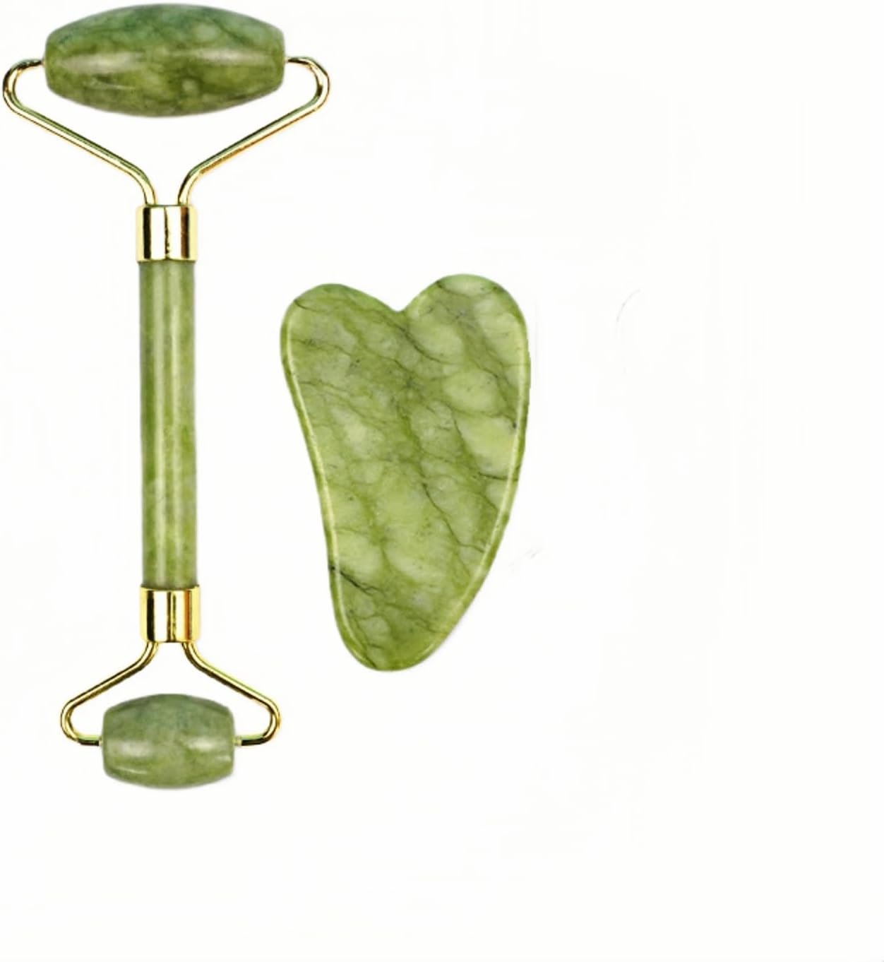 Stone Facial Massage Roller and Gua Sha Set Body Meridian Redness Skin Care Self Care for Men Women Massager for Face Eyes Neck Relieve Fine Lines and Wrinkles Quartz Home Massage 2-Sets Angle Green 4