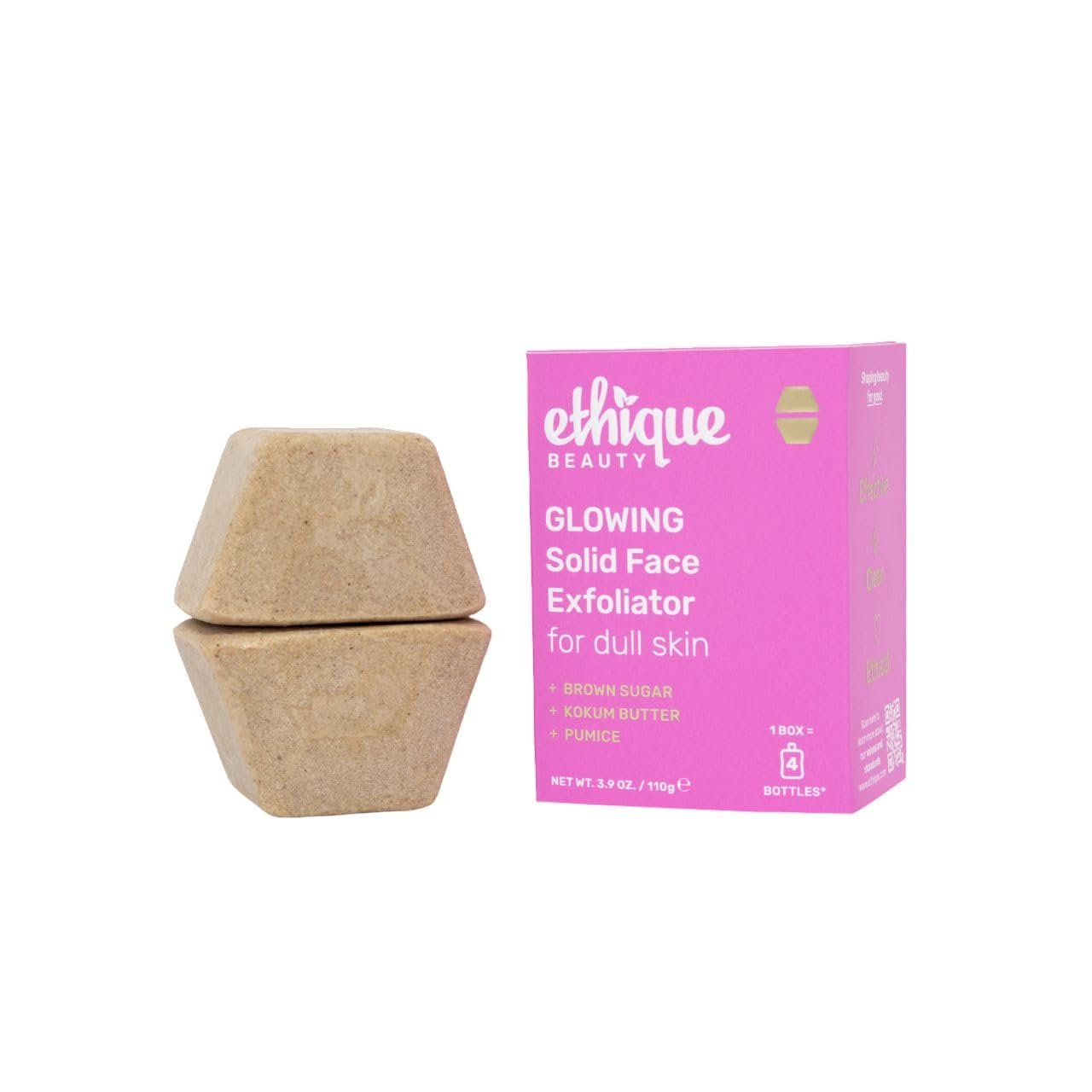 Ethique Glowing – Solid Face Exfoliator for Dull Skin -Vegan, Zero-Waste, Plastic-Free, Cruelty-Free, 3.9 oz (Pack of 1: 2 bars)