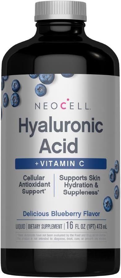 NeoCell Liquid Hyaluronic Acid | 16 fl oz | with Vitamin C | Skin Hydration | Antioxidant Supplement | Blueberry Flavor