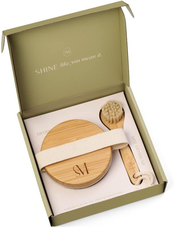 CSM Dry Brushing Body and Face Brushes for Lymphatic Drainage – Natural Boar Bristle Exfoliating Brushes with Face Brush for Cellulite, Circulation & Glowing Skin (2, Brush Set)