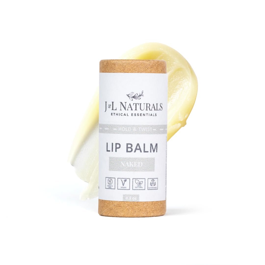 J&L Naturals Sustainable Lip Balm | Organic Ingredients, 100% Natural, Eco-Friendly | Cruelty Free, Vegan, Paraben Free, Silicone Free (Naked (Unscented), Single)