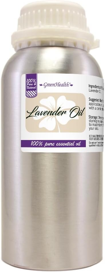 GreenHealth Lavender Essential Oil – 16 fl oz (473 ml) – 100% Pure & Uncut – Aluminum Bottle – Bulk Lavender Oil for Diffuser, Aromatherapy, Candles, Soap & DIY