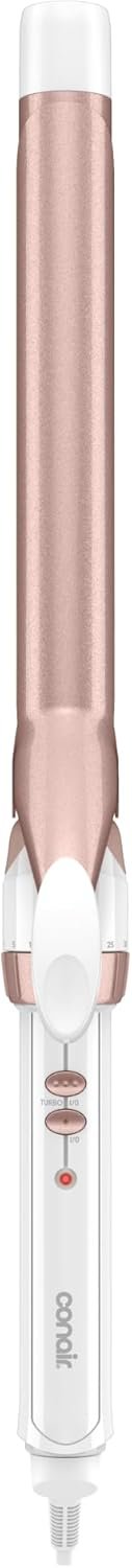 Conair Double Ceramic 1 in. Extra Long Barrel Curling Iron | Extra-long 7.5-in. Barrel (1 in.) Speeds Up Styling on Medium and Long Hair, White/Rose Gold, CD708L
