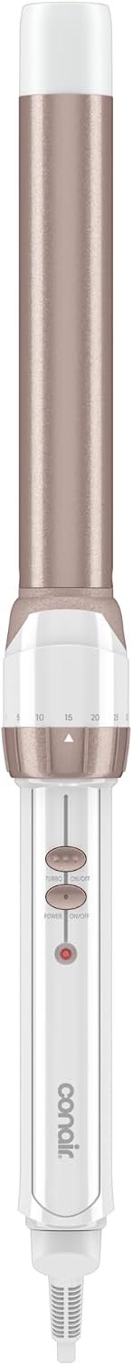 Conair Double Ceramic 1-In. Clamp-Free Curling Wand | Clamp-free double 1-in. ceramic wand styles crease-free beachy waves on short to long hair, White/Rose Gold, CD705L13