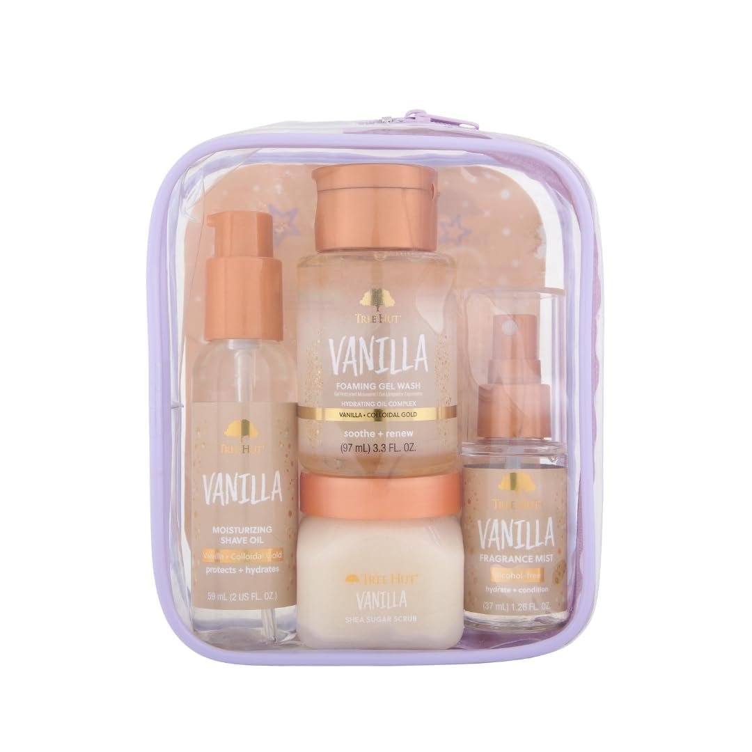 Tree Hut Vanilla Everything Shower Gift Set for Women, Exfoliating Body Scrub, Body Wash, Shave Oil & Body Spray, Self Care Gift Set, Hydrating & Moisturizing with Shea Butter, Travel Size