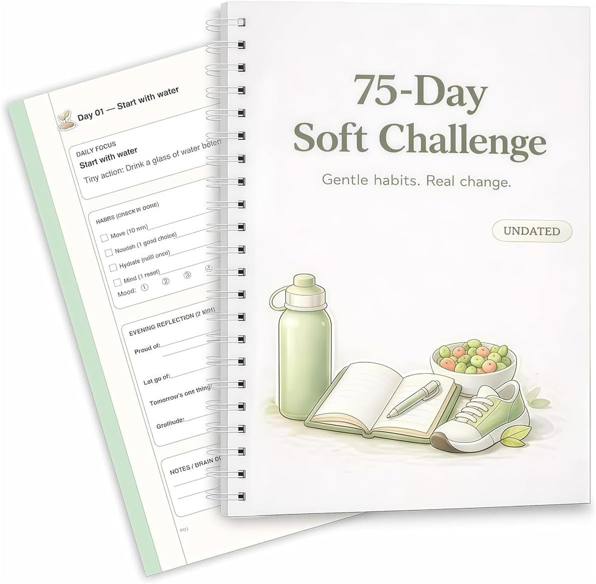 75-Day Soft Challenge Planner (Undated) – Gentle Habit Tracker & Daily Wellness Journal, 5-Minute Routine, Tiny Actions System, Reflection Prompts, Milestone Check-Ins