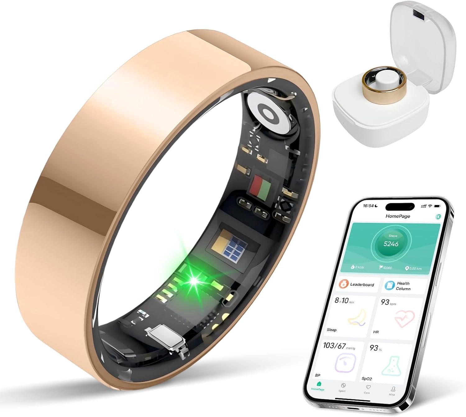 BIEMHA IP68 Waterproof Smart Ring – Fitness & Health Tracker with Sleep/Exercise Monitoring, Unisex for Women Men, iOS & Android Compatible, Long Lasting Battery Life, No Subscription (Gold, 8)