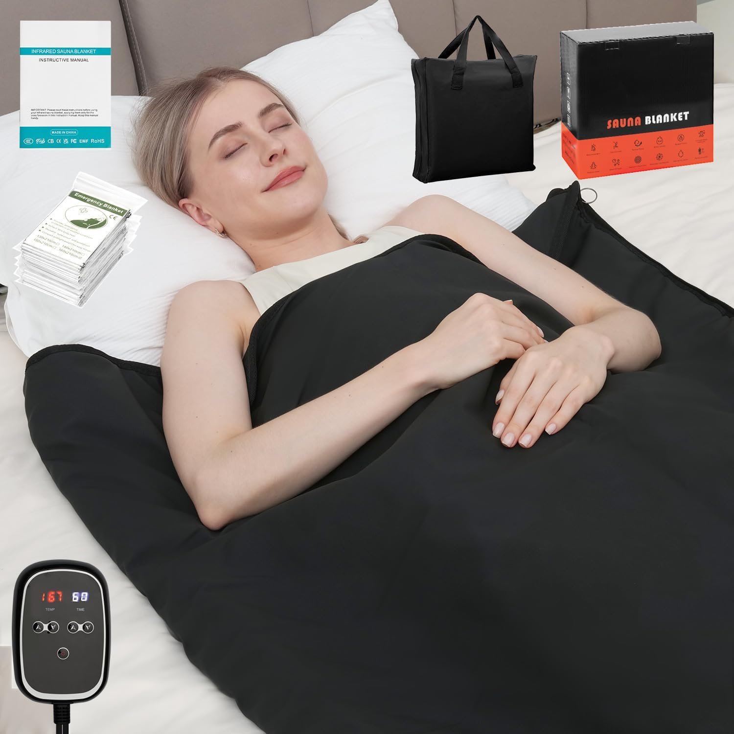 Infrared Sauna Blanket for Home: Skin-Friendly PVC Leather Large Portable Blanket for Full Body Detox & Relaxation – Far Infrared Heating Adjustable 86-167℉ & 30-60 Min Timer 71 x 35.5Inch