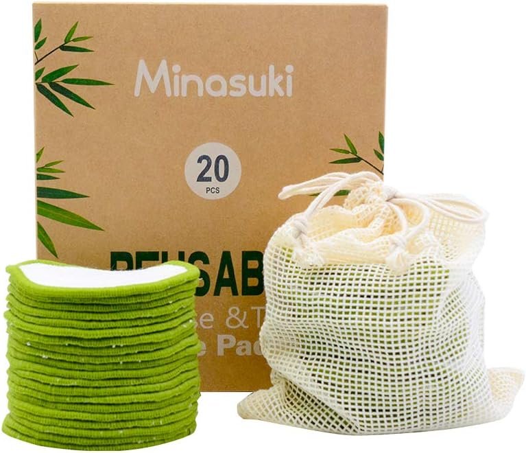 20 Pack Reusable Makeup Remover Pads – Bamboo Reusable Cotton Rounds for Toner, Washable Pads for All Skin Types with Cotton Bag