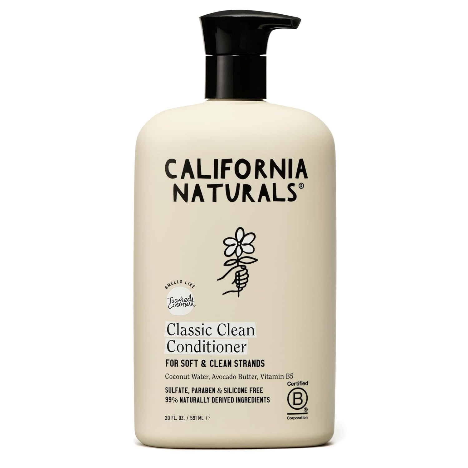 California Naturals Classic Clean Toasted Coconut Conditioner with Coconut Milk, Vitamin B5, Natural, Vegan, Paraben & Sulfate Free, Color Safe Conditioner, All Hair Types, 20 fl oz