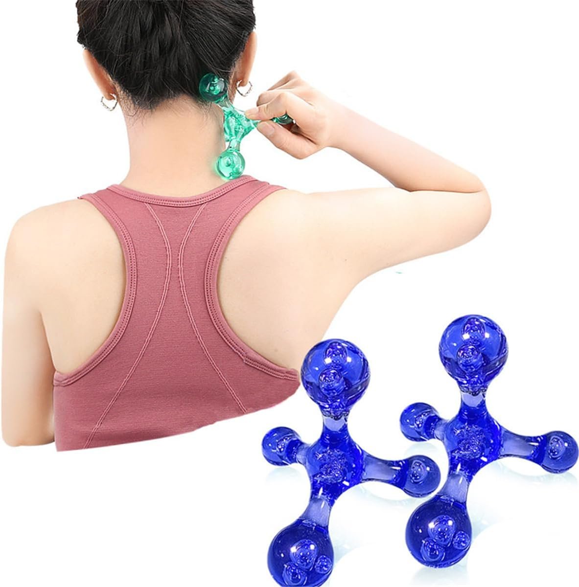 Trigger Point Massage Tools, 2 PCS 4 Point Manual Deep Muscle Tissue Trigger Massager, Handheld Palm Pressure Point Massage Tool, for Neck Shoulder Back Muscle Pain Relief (Blue)