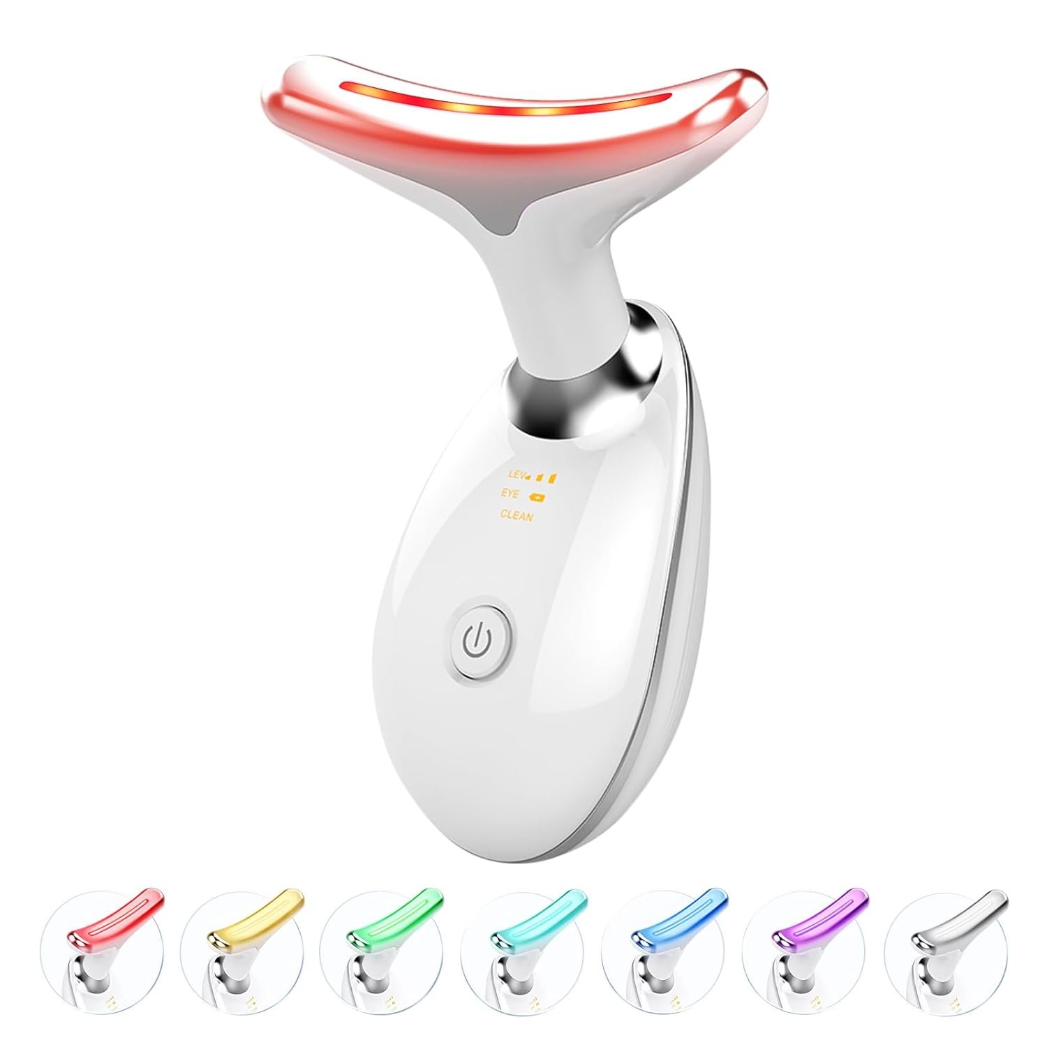 Red Light Therapy for Face and Neck, 7 Color Light Based Face Massager Tool, Portable Skin Care Tool for Firming, Tightening and Lifting, Gifts for Women & Men (White)