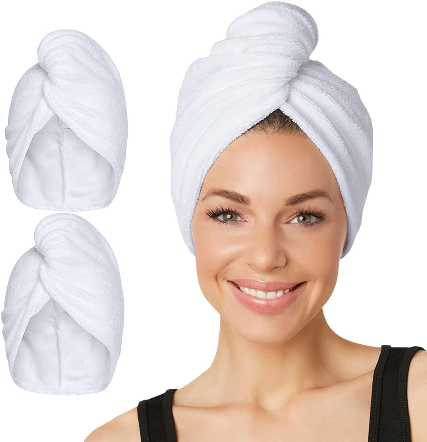 Turbie Twist 2-Pack Microfiber Hair Towel for Beauty, Travel, Gifting – Hair Wrap Turban for Straight, Wavy & Curly Hair – Premium Personal Care – White & White