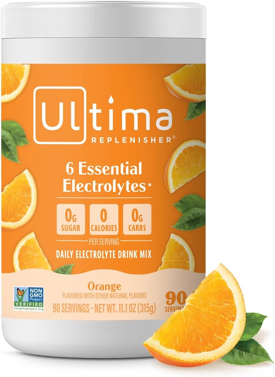Ultima Replenisher Daily Electrolyte Powder Drink Mix – Sugar Free – Orange, 90 Servings – Hydration Powder with 6 Key Electrolytes and Trace Minerals – Keto Friendly, Vegan, Non-GMO