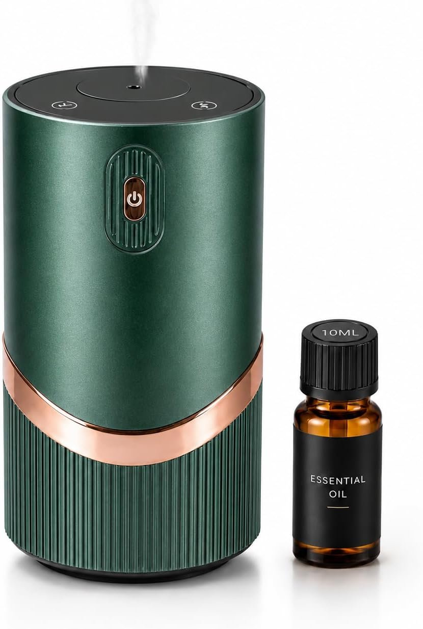 2026 Waterless Essential Oil diffusers for Home, Pura Diffuser, Car Air Freshener Diffuser with Timer & 4 Mist Levels, Cordless Diffuser,Green