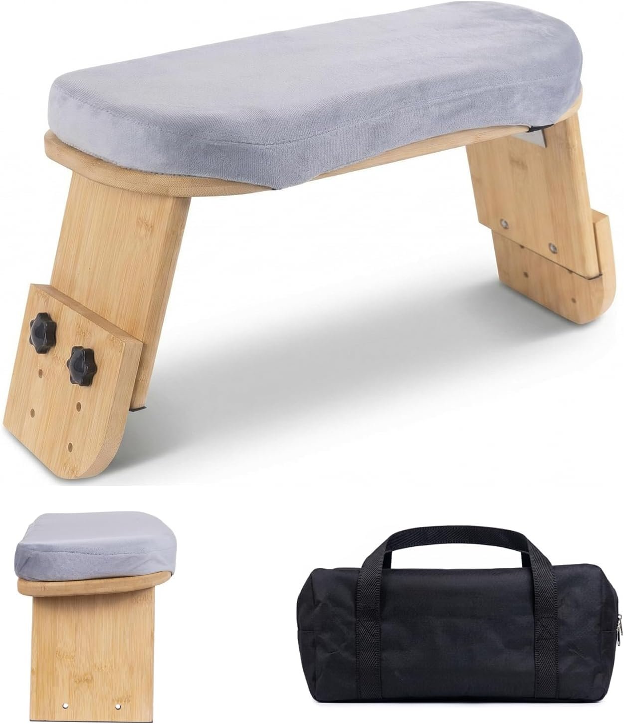 Adjustable Meditation Bench with Cushion, Portable Folding Bamboo Meditation Stool, Ergonomic Kneeling Stool Chair, Portable Yoga Bench Seiza Prayer Bench with Carry Bag & Non-Slip Pads