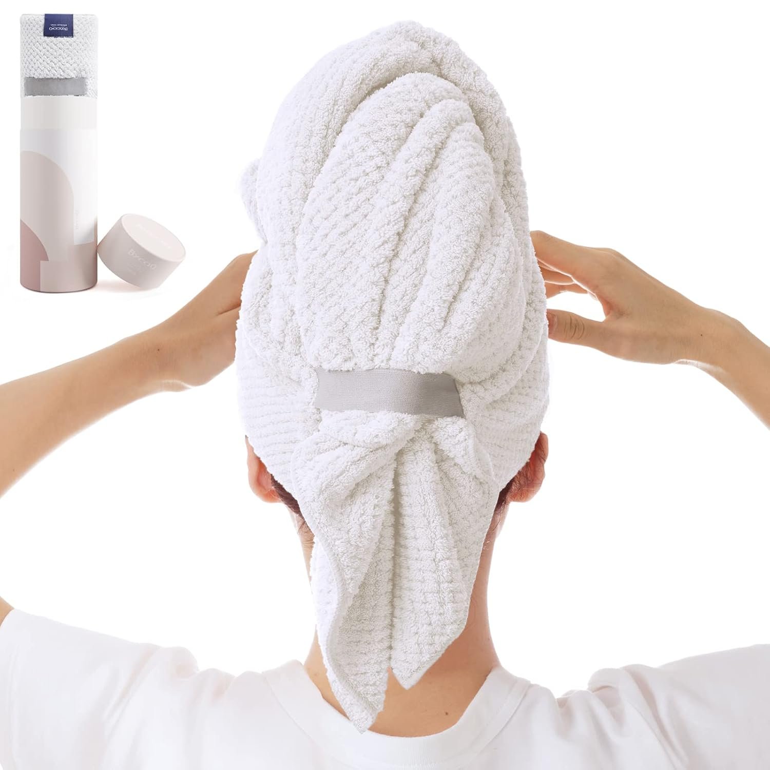 Large Microfiber Hair Towel Wrap for Women, Anti Frizz Drying Towel, Fast Dry Turban Wet Hair, Long, Thick, Curly Super Absorbent Soft Towels – White