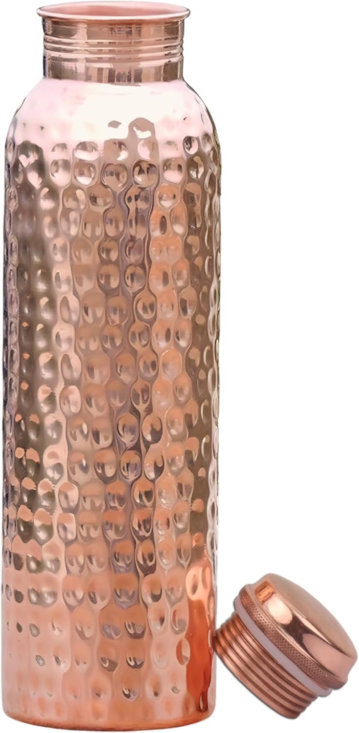100% Pure Copper Water Bottle for Drinking – Extra Large 34 Oz Wide Mouth, Hammered Ayurvedic Copper Water Bottle – Handcrafted Leak-Proof Vessel, Reusable, BPA-Free & Travel Friendly