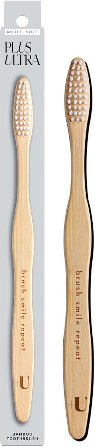 Plus Ultra Bamboo Toothbrush – BPA Free Soft Bristles for Adults – Dentist-Approved All-Natural with Brush Smile Repeat Etched on Handle