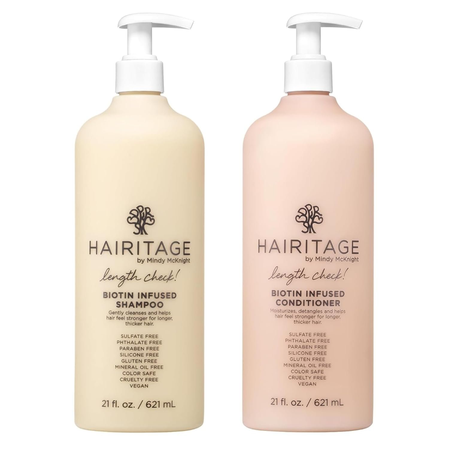Hairitage Biotin Shampoo and Conditioner Set – Sulfate Free + Paraben Free, Color Safe, with Castor Oil for Anti-Frizz, Volume + Moisture for Women, Hydrating Repair Shampoo Conditioner