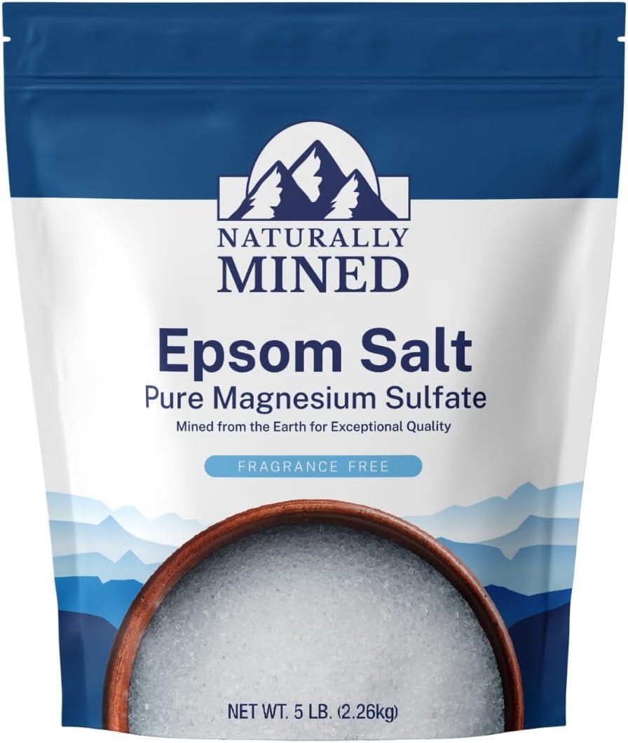 Naturally Mined Epsom Salt Bath and Foot Soak, Unscented Pure Magnesium Sulfate, 5lb