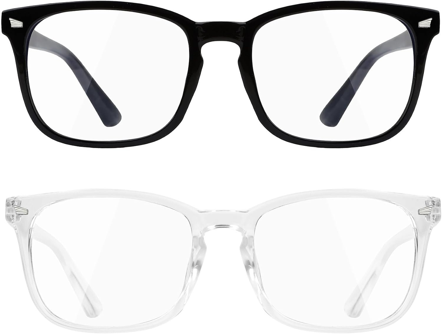 Blue Light Glasses for Men and Women, 2 Pack Non-Prescription Computer Glasses for Screen Use, Lightweight Fashion Eyeglasses for Office, Reading and Gaming, Black & Clear