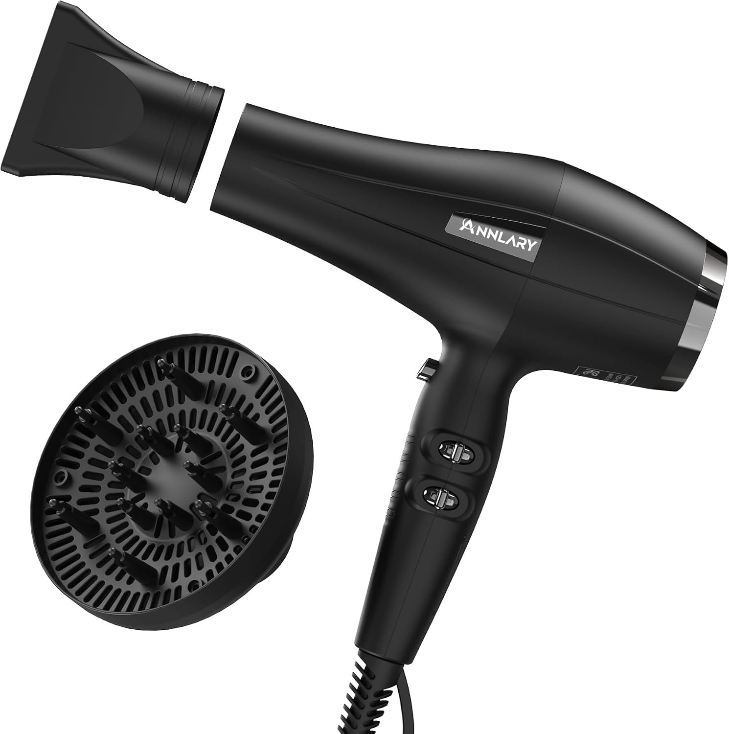 ANNLARY Ionic Hair Dryer with Diffuser, 1875W AC Motor Blow Dryer with Concentrator Nozzle, Fast-Drying Hairdryer with 8.2 ft Cord, 3 Heat & 2 Speed Settings for Women Men