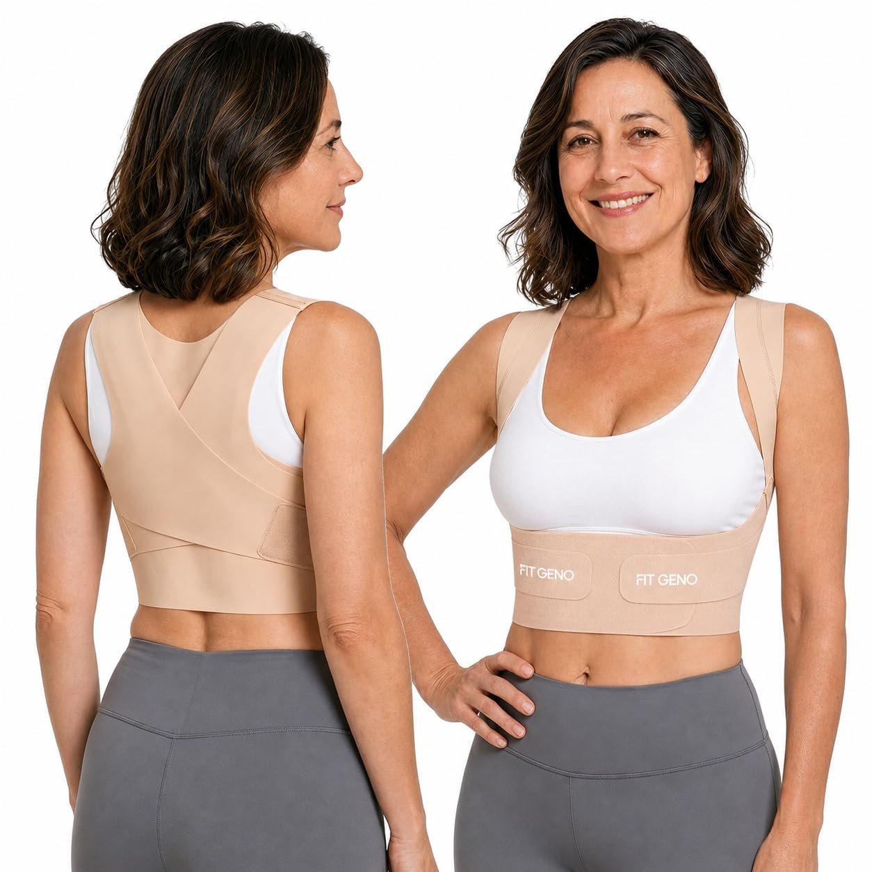 Fit Geno Invisilite Posture Corrector for Women, Adjustable Back Brace for Hunchback Slouching, Upper Back Neck Shoulder Pain Relief, Lightweight Discreet Under Clothes, Large