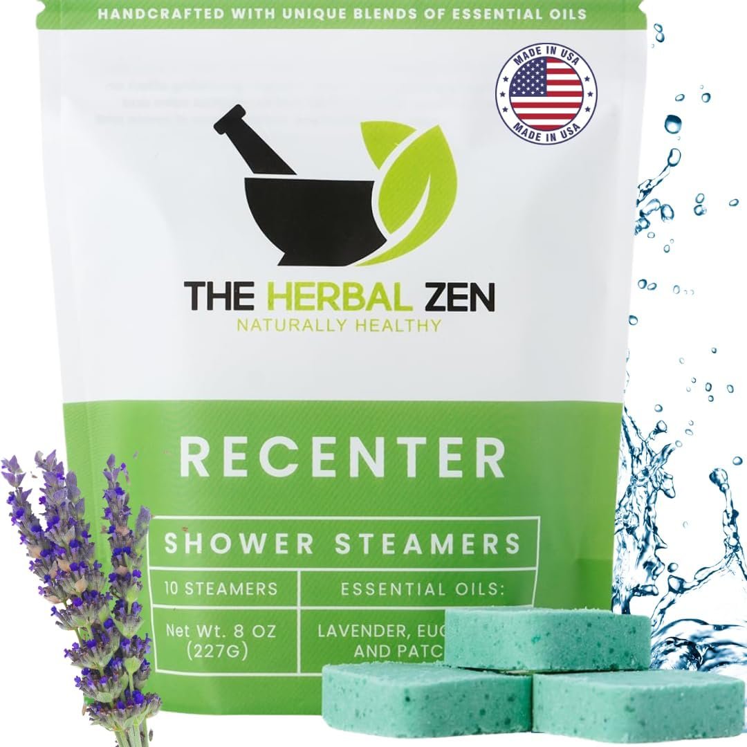 Recenter Shower Steamers Aromatherapy for Relaxing – USA Made Mothers Day Gift for Her – Lavender & Eucalyptus Shower Bomb Tablets – Soothing Natural Essential Oils (10 Pack)