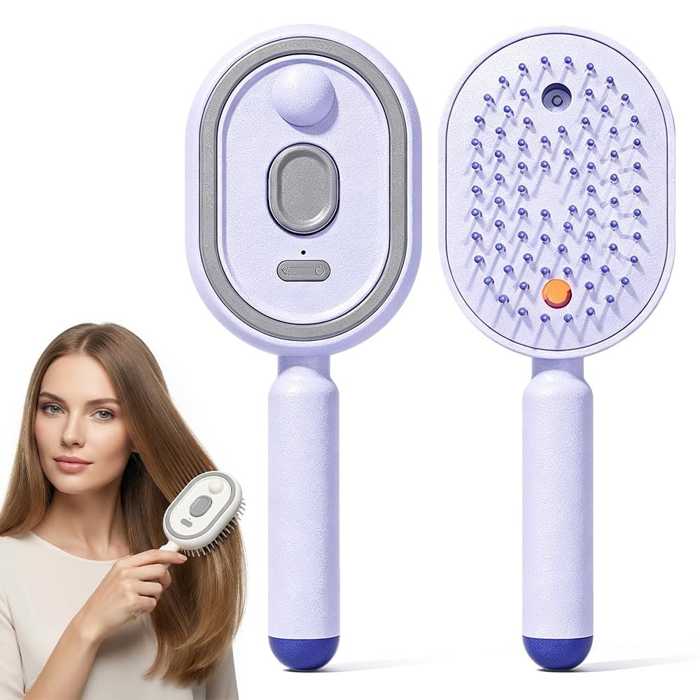 Electric Spray Air Cushion Massage Comb, 2026 New Portable Detangling Mist Brush, Multifunctional Air Cushion Hair Brush, Rechargeable Scalp Massage Hair Brush for for Home And Travel (Pulple)