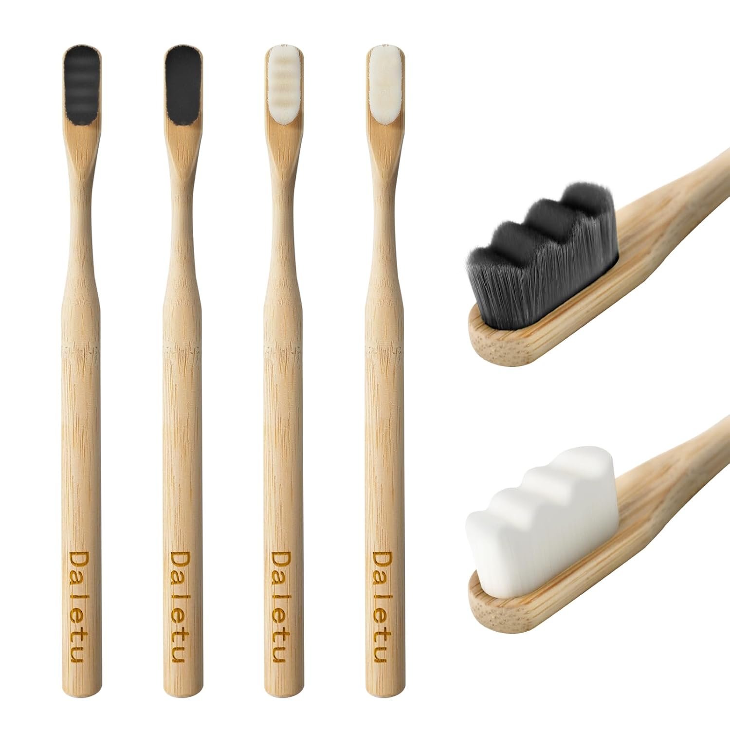 Daletu Extra Soft Bamboo Toothbrushes for Sensitive Gums, 20000 Extra Soft Bristle Toothbrushes for Adults, Eco-Friendly, Natural Wooden Organic Micro Nano Bamboo Bristle Toothbrush – 4 Pack
