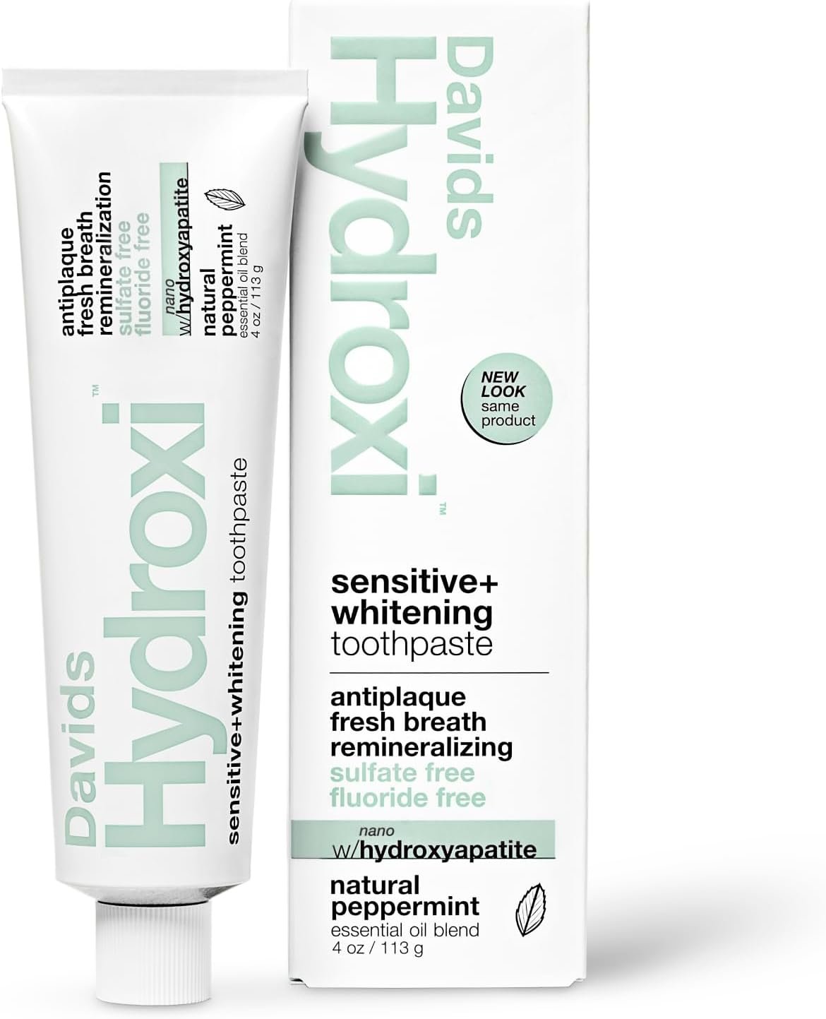 Davids Hydroxi Fluoride Free Nano Hydroxyapatite Toothpaste for Remineralizing, Sensitive Support, Whitening, Antiplaque, SLS Free, Natural Peppermint, 4oz, Made in USA