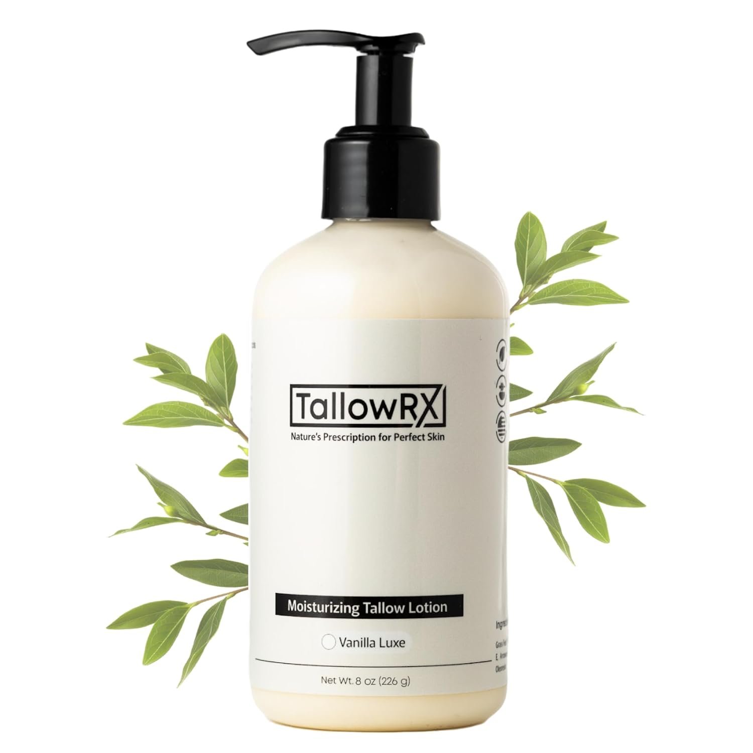 TALLOWRX Tallow Body Lotion – 100% Grass-Fed Beef Tallow for Skin, Face & Body – Pure & Organic Moisturizer with Jojoba Oil, Vitamin E (8 Fl Oz, Vanilla)