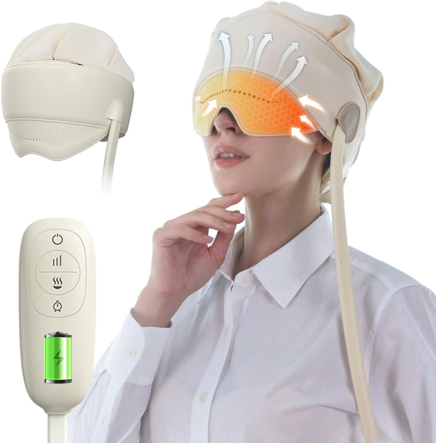 Head Massager for Headaches, Eye Massager with Heat, Electric Rechargeable Head and Eye Massage Tool for Stress Relief, Migraine Relief Massager for Forehead, 6 Zone Kneading