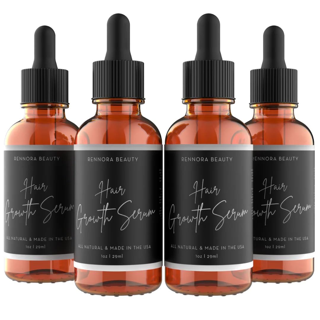 Rennora Hair Growth Serum with Organic Herbs and Natural Vitamins, Peppermint Oil, Stinging Nettle, and Rosemary Oil, No Chemicals, Formulated for Hair Regrowth (4 Pack – 120 Day Supply)
