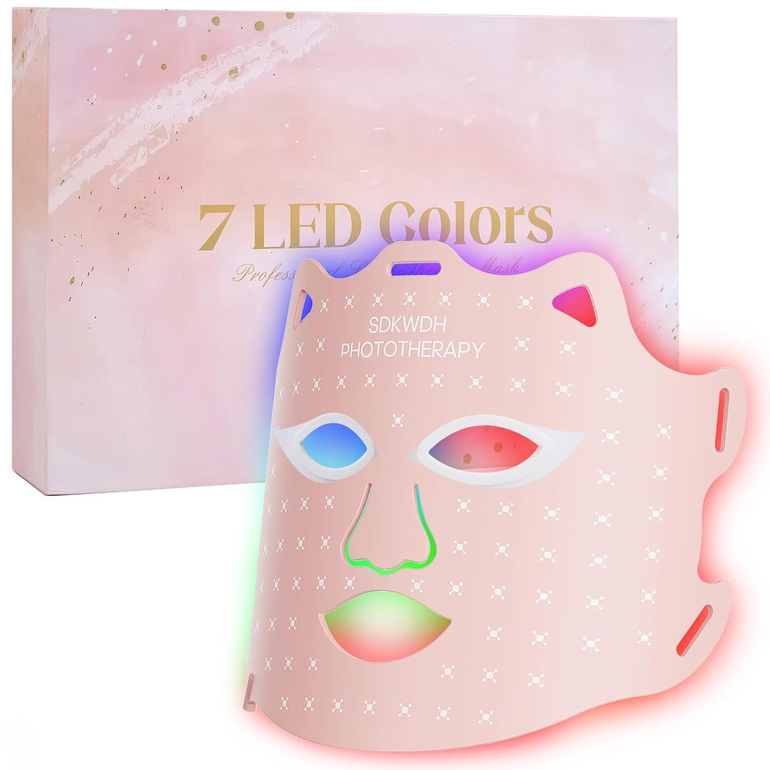 SDKWDH Red Light Mask for Face, 7-1 Colors Facial Care Mask, 850nm Infrared & Red Light Masks, Ergonomic Design for Home & Travel, Pink